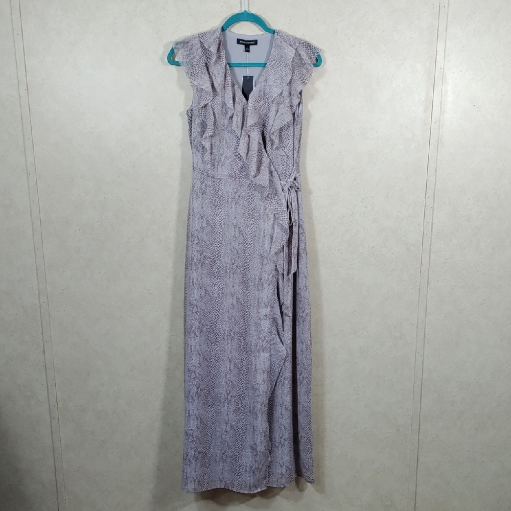 H156 Banana Republic taupe & white snake print wrap maxi dress 2 NWT